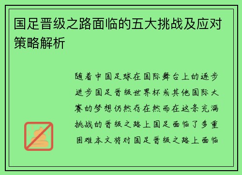 国足晋级之路面临的五大挑战及应对策略解析